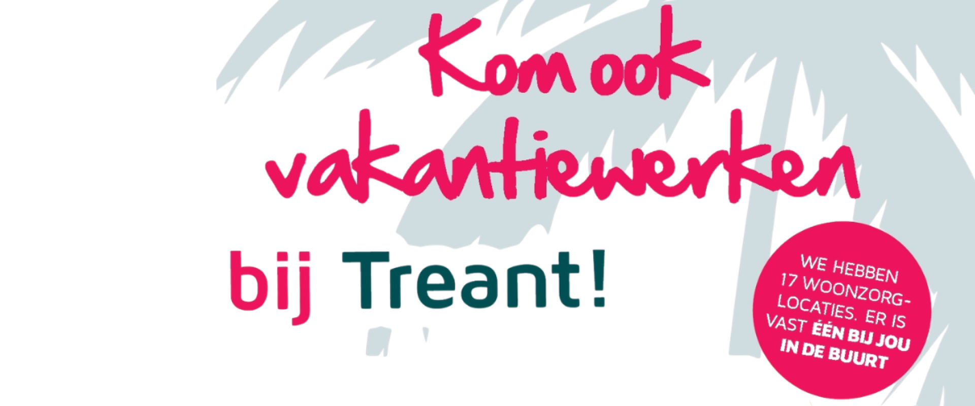 Promotieposter voor vakantiewerk bij Treant, met palmboomontwerp.